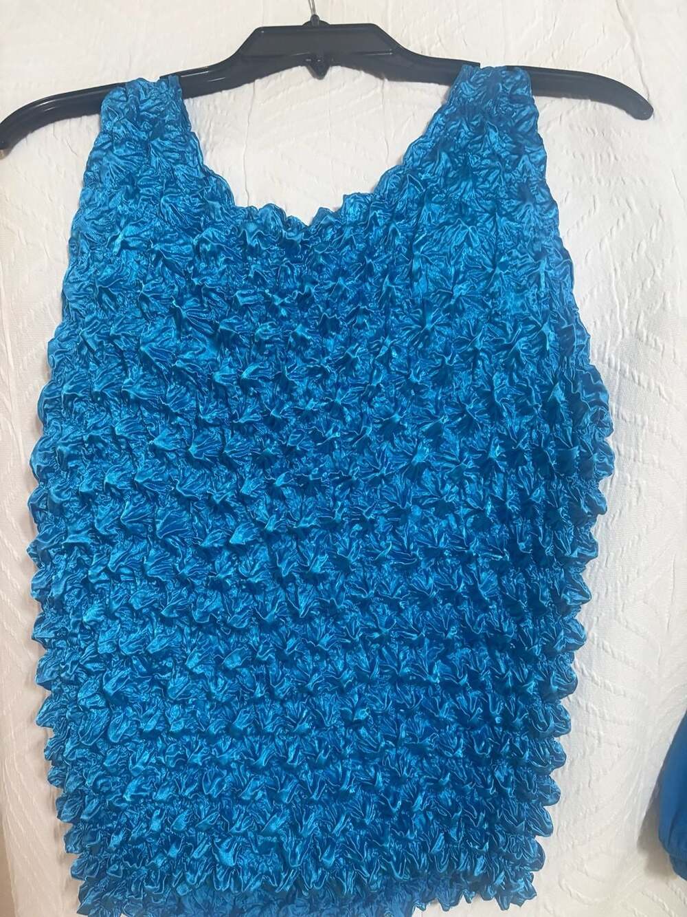 Vintage Popcorn Sleeveless Tank Top Blue Textured Stretch Y2K